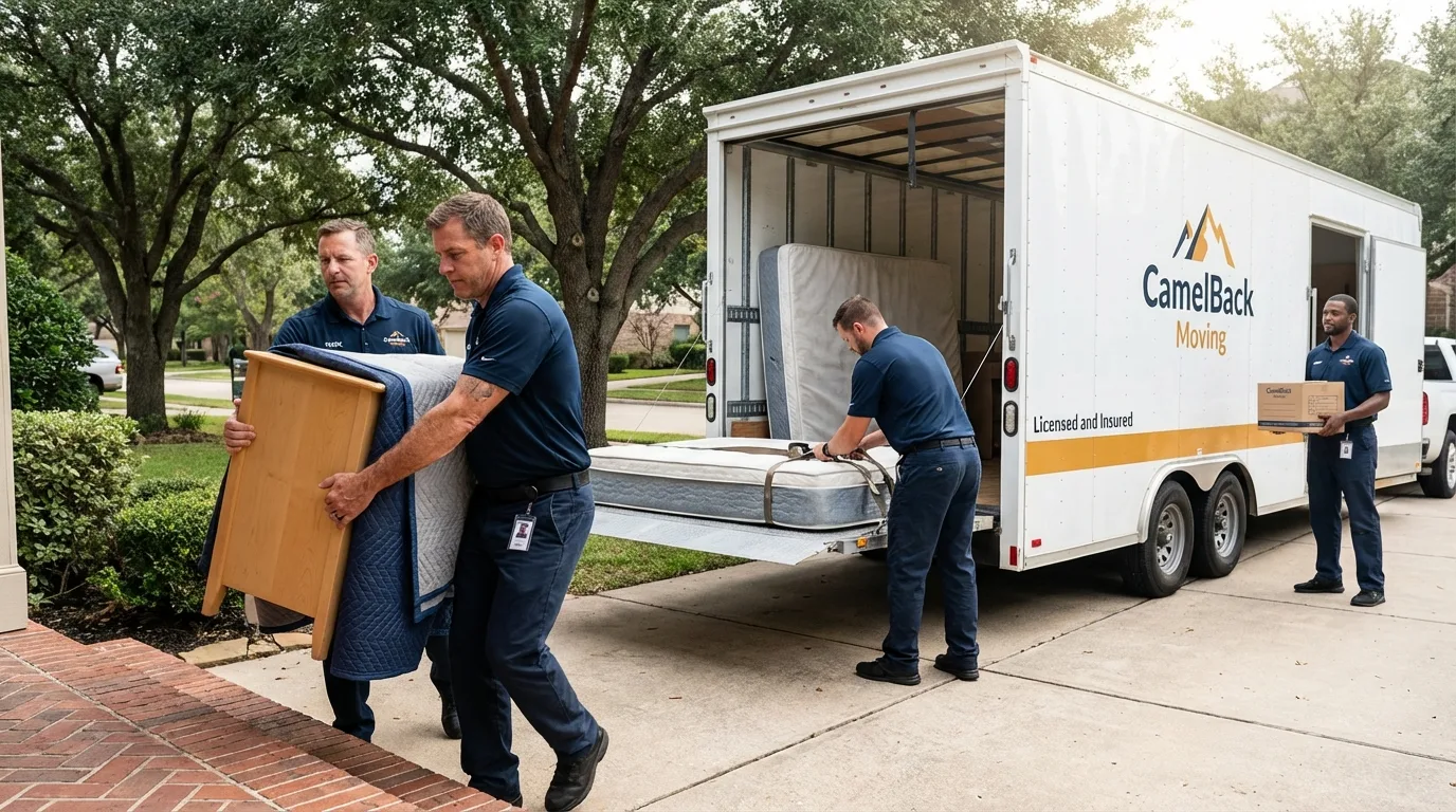 Crew loading residential truck for cross-state move from Ramona, CA